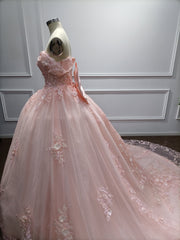 Pink Quinceanera Dress Lace Appliques Ball Gown Off the Shoulder Sweet 16 Dress