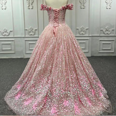 Pink Sequined Quinceanera Dress Ball Gown Sweet 16 Dress with Flowers