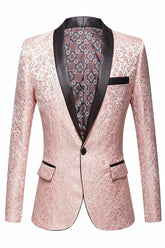 Pink Shawl Lapel Jacquard Men's Blazer