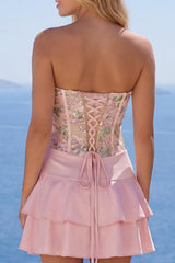 Pink Short Floral A Line Homecoming Dress with Ruffles