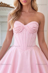Pink Strapless A Line Short Corset Bubble Homecoming Dress