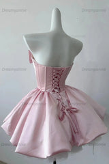 Pink Strapless Satin Corset Homecoming Dress with Oversized Bow