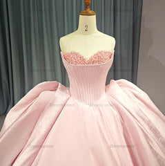 Pink Strapless Satin Quinceanera Dress Corset Ball Gown Birthday Party Sweet 16 Dress