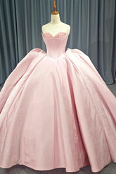 Pink Strapless Satin Quinceanera Dress Corset Ball Gown Birthday Party Sweet 16 Dress