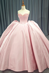 Pink Strapless Satin Quinceanera Dress Corset Ball Gown Birthday Party Sweet 16 Dress
