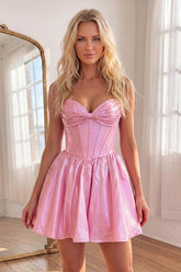 Pink Sweetheart A Line Short Corset Homecoming Dress