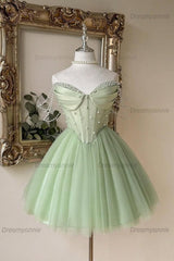 Pink Sweetheart Corset A-Line Homecoming Dress with Pearl Straps