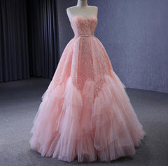 Pink Sweetheart Quinceanera Dress Sequined Sleeveless Formal Party Dress