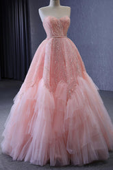 Pink Sweetheart Quinceanera Dress Sequined Sleeveless Formal Party Dress