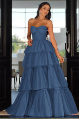 Pink Tiered Prom Dress Sleeveless Sweetheart Formal Dress