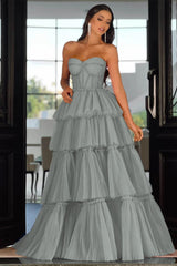 Pink Tiered Prom Dress Sleeveless Sweetheart Formal Dress