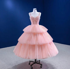 Pink Prom Dress Tiered Quinceanera Dress Party Evening Dress