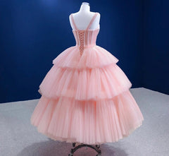 Pink Prom Dress Tiered Quinceanera Dress Party Evening Dress