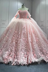 Pink Tulle Off The Shoulder Quinceanera Dress Ball Gown Sweet 16 Dress
