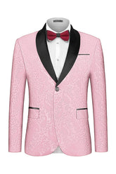 Pink Two Piece Jacquard Shawl Lapel Wedding Suit