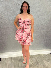 Flower A-Line Tiered Tulle Sweetheart Homecoming Dress