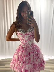 Strapless A-Line Sweetheart Empire Beaded Floral Homecoming Dress