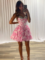 Strapless A-Line Sweetheart Empire Beaded Floral Homecoming Dress