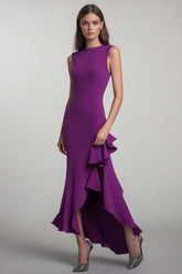 Plum Sheath Round Neck Long Formal Dress