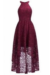 Plus Size Burgundy Formal Dress Crew Neck Lace Evening Party Dress