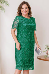 Plus Size Tea Length Mother of the Bride Dress with Scoop Neck and Appliques
