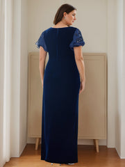 Plus Size Velvet Mother of the Bride Dress with V Neck Ruffles and Appliques