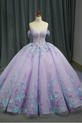 Princess Purple Floral Quinceanera Dress Full Ball Gown Sweet 16 Dress