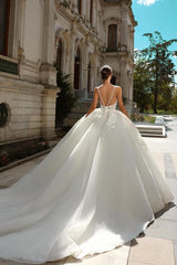 Princess Wedding Dress A Line Ivory Spaghetti Straps Tulle Lace Bridal Gown With Glitter