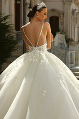 Princess Wedding Dress A Line Ivory Spaghetti Straps Tulle Lace Bridal Gown With Glitter