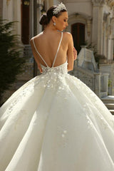 Princess Wedding Dress A Line Ivory Spaghetti Straps Tulle Lace Bridal Gown With Glitter