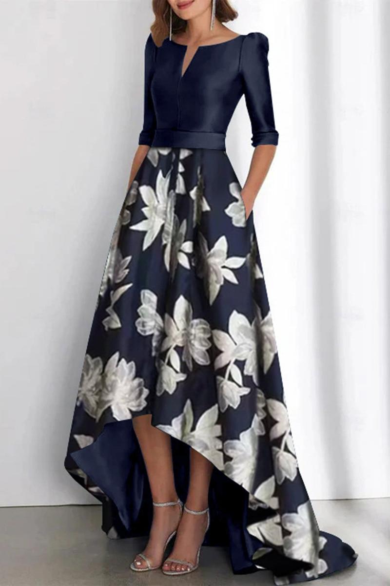 Printed Flower Asymmetrical A Line Boat Neck Dresses for the Mother of the Bride & Groom