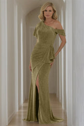 Pure Color Off the Shoulder Mermaid Trumpet Long Mother of the Bride Dresses With Short Sleeves