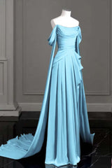 Purple A Line Prom Dress Off the Shoulder Satin Formal Dress