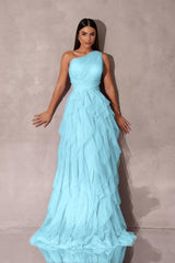 Purple A Line Prom Dress Sleeveless One Shoulder Formal Dress