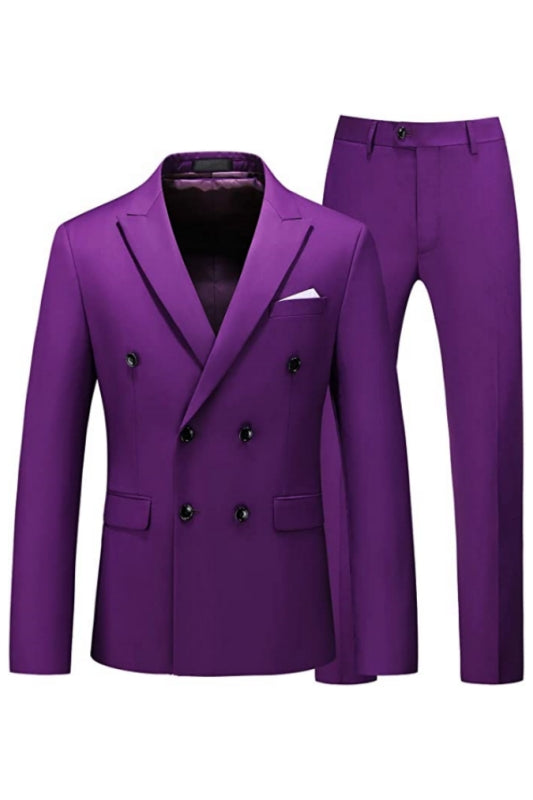 Purple Double Breasted Peaked Lapel Prom Suit