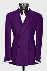 Purple Double Breasted Peaked Lapel Prom Suit