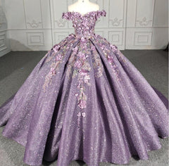 Purple Floral A Line Quinceanera Dress Sequined Party Ball Gown Sweet 16 Dress