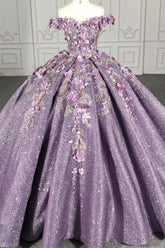 Purple Floral A Line Quinceanera Dress Sequined Party Ball Gown Sweet 16 Dress