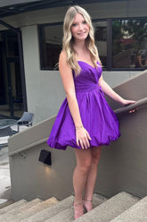 Purple Homecoming Dress A-Line Strapless Ruched Short Prom Dress