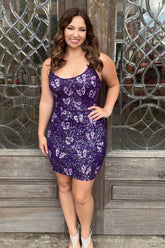 Purple Homecoming Dress Butterflies Tight Beaded Sequin Short Cocktail Dresses
