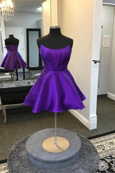 Purple Homecoming Dress Corset A-Line Strapless Satin Short Prom Dress