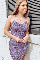 Purple Homecoming Dress Sequin Backless Tight Short Prom Dress