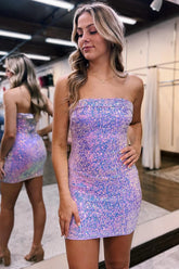 Purple Homecoming Dress Sequined Tight Short Cocktail Dresses