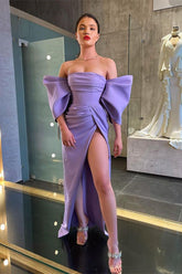 Purple Mermaid Prom Dress 3/4 Sleeve Off the Shoulder Satin Formal Dress