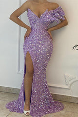 Purple Mermaid Prom Dress One Shoulder Sequined Formal Dress