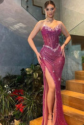 Purple Mermaid Prom Dress Sweetheart Beaded Formal Dress