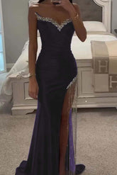 Purple Mermaid Prom Dress Sweetheart Beaded Sleeveless Formal Dress