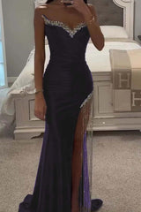 Purple Mermaid Prom Dress Sweetheart Beaded Sleeveless Formal Dress