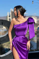 Purple One Shoulder Mermaid Evening Dress Long with Split
