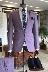 Purple Peaked Lapel 2 Piece New Arrival Prom Suit